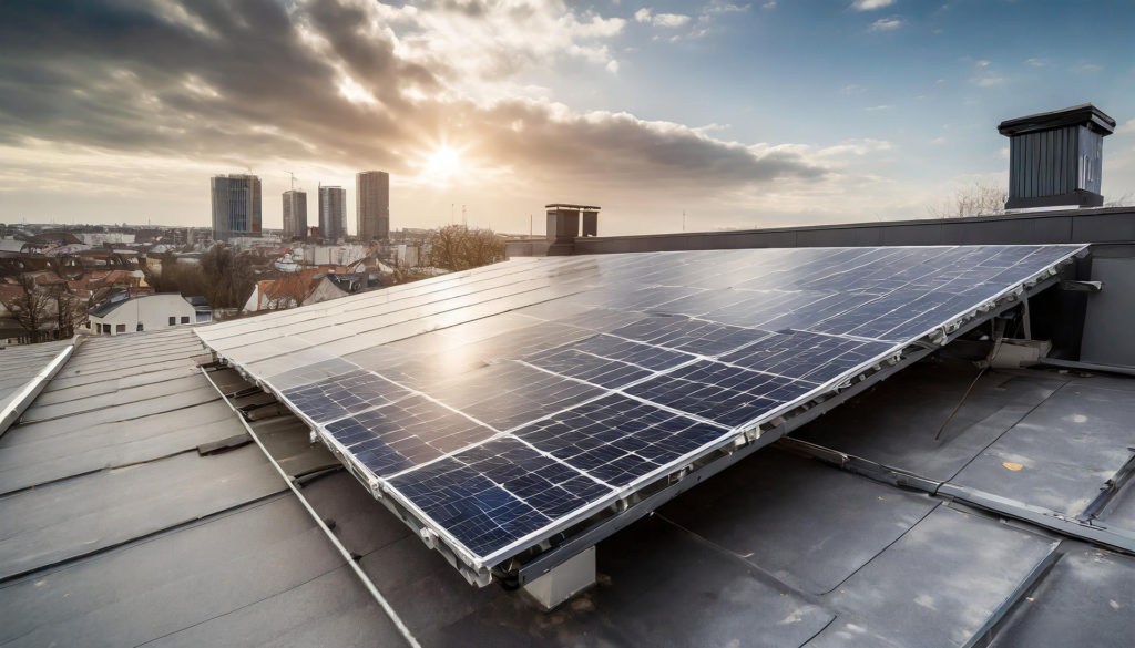 Photovoltaikanlage auf dem Flachdach eines Gebäudes Bürgerenergie Landkreis Leipzig